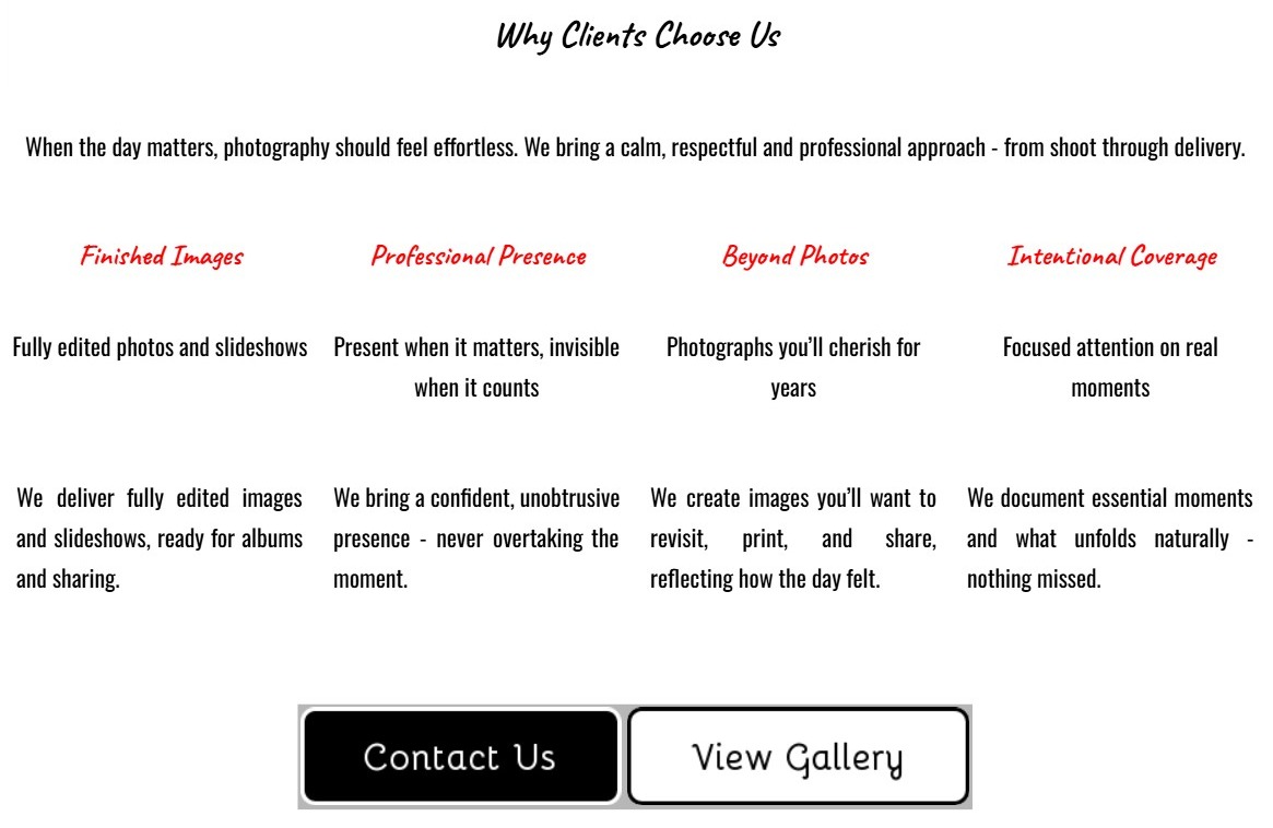 'Why clients choose us' section with four value cards